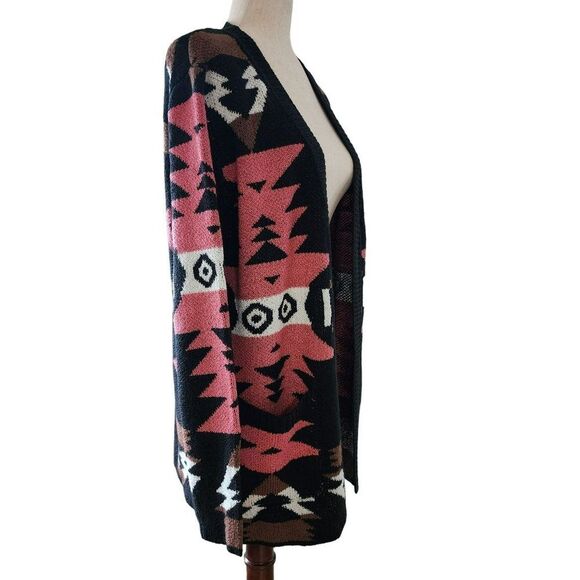 Tribal‎ Western Boho Print Black Pink Oversized Cardigan Lightweight Coat Size M - Picture 14 of 16